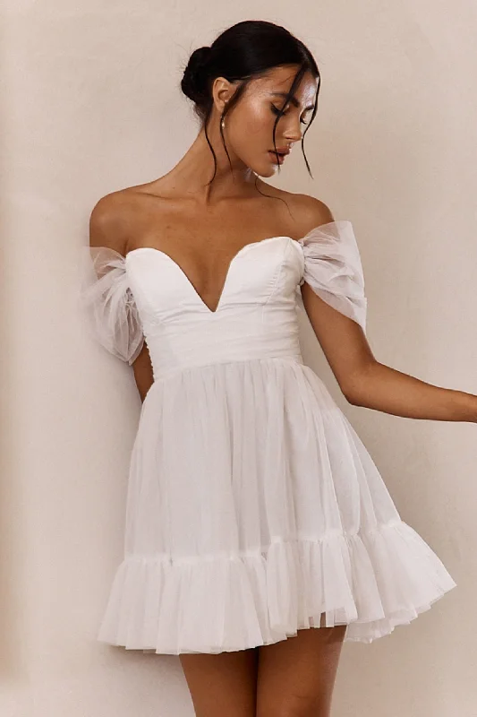 Pixi Off-Shoulder Lace-Up Back Mini Dress White