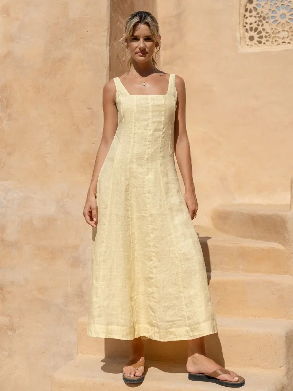 Rosalina Linen Midi Dress Lemon