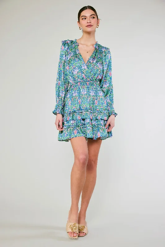 Ruffled Surplice Floral Mini Dress