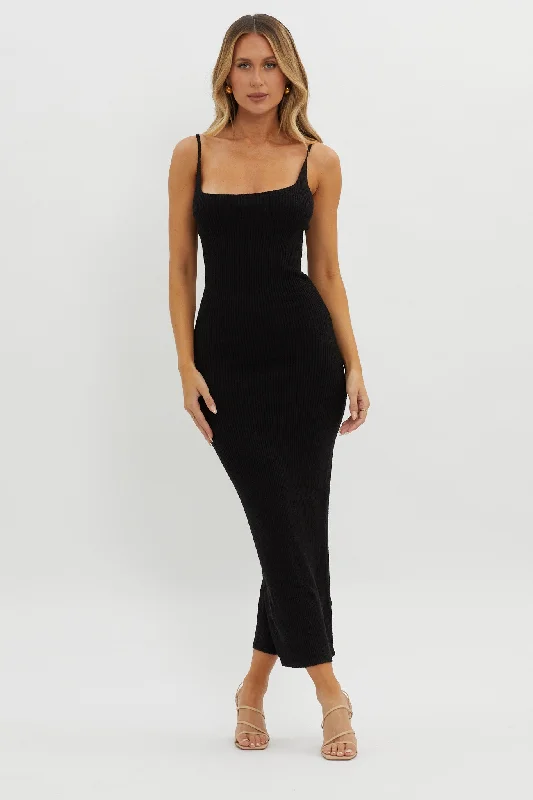 Sai Ribbed Knit Midi Dress Black