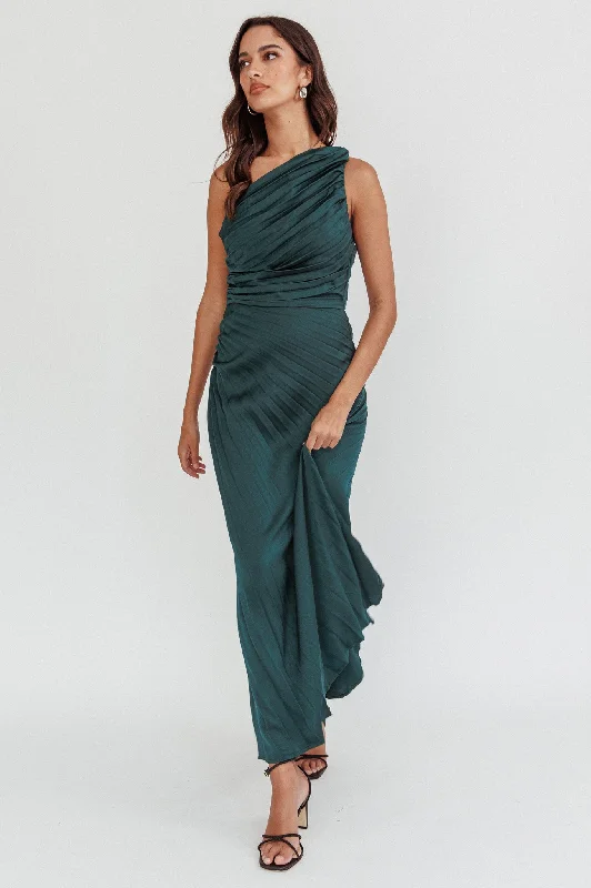 Scarlett One-Shoulder Pleat Maxi Dress Green