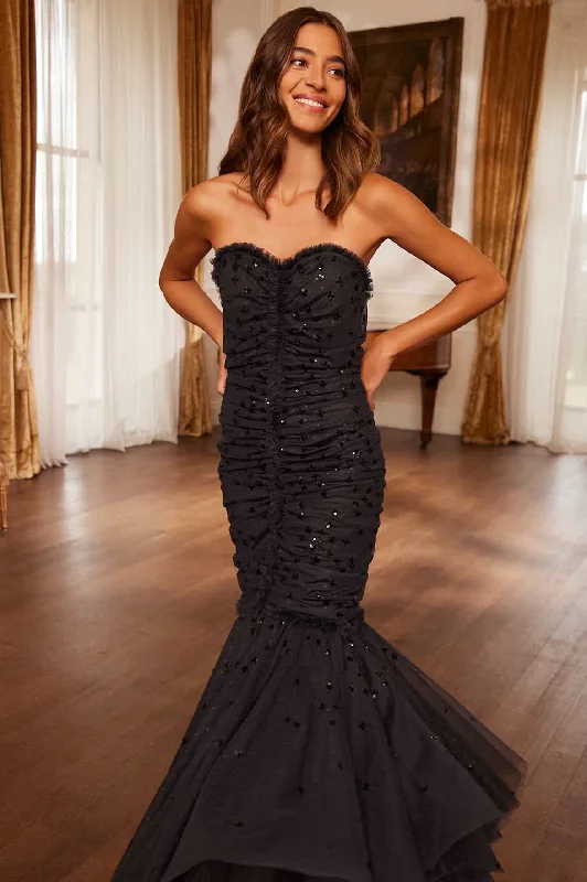 Scatter Sequin Strapless Ankle Gown