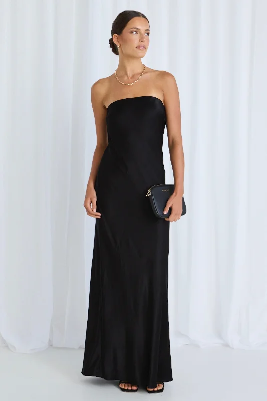 Shade Black Satin Strapless Bias Dress