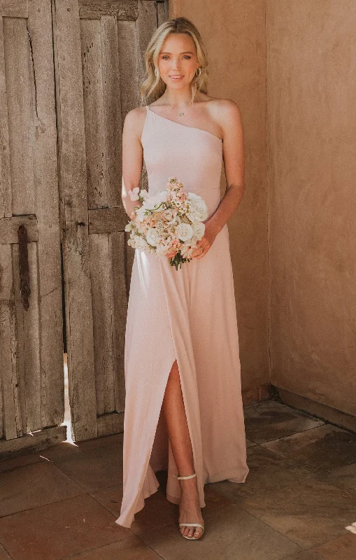 Shannon One Shoulder Dress ~ Dusty Blush Crisp