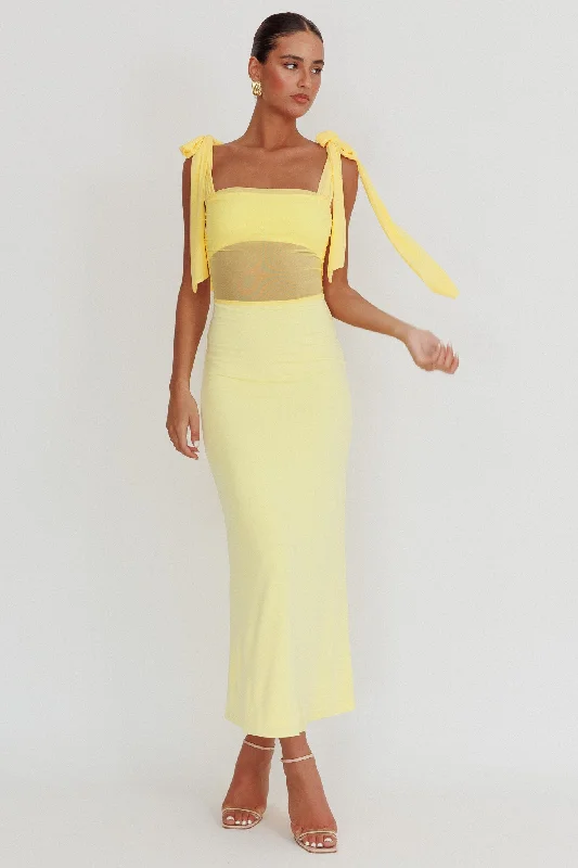 Starry Eyed Mesh Waist Maxi Dress Lemon