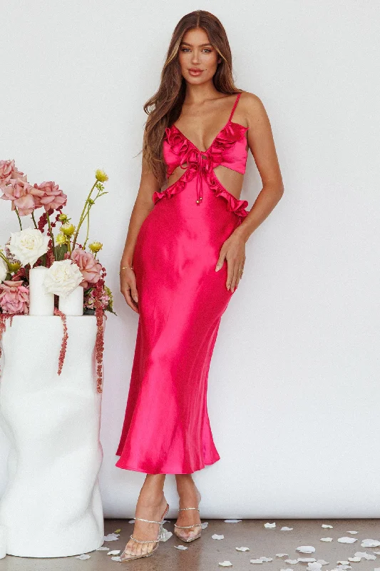 Stole My Heart Frill Trim Maxi Dress Hot Pink