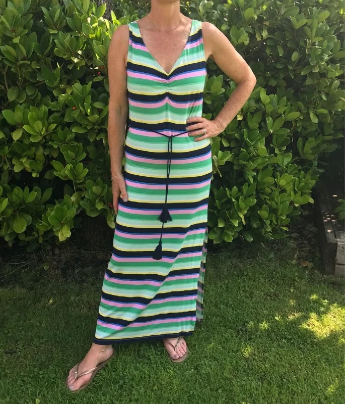 Striped Ruched Maxi Dress