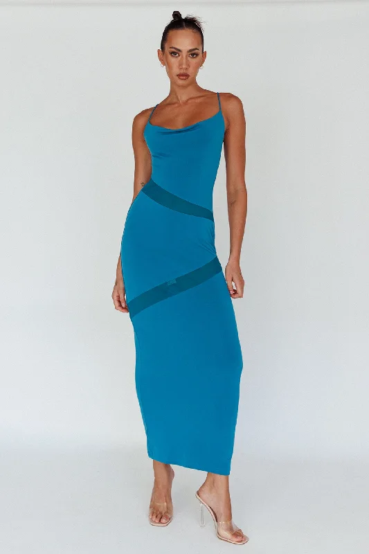 Sun Kissed Cowl Tied Back Maxi Dress Teal