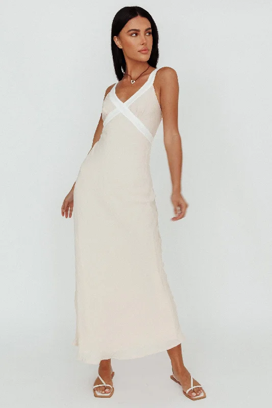 Zariah V-Neck Maxi Dress Beige